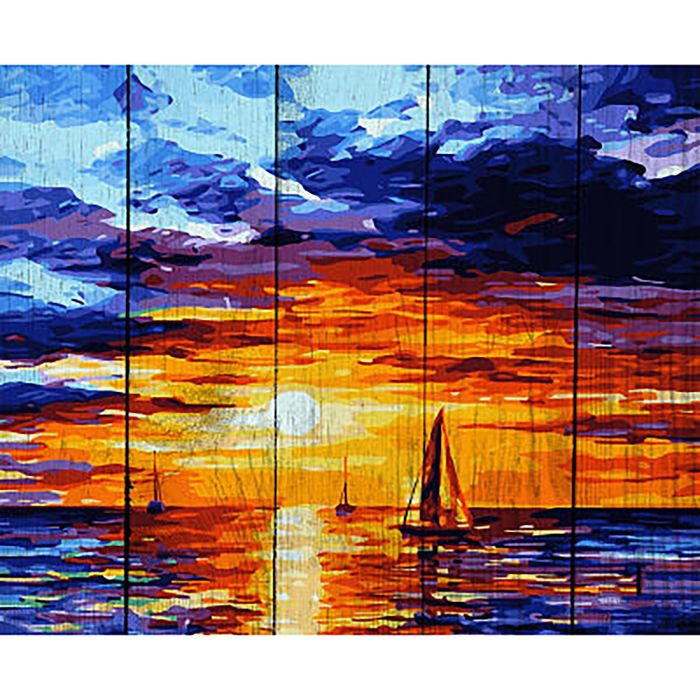 Роспись по дереву "Парус на восходе" 40х50 см