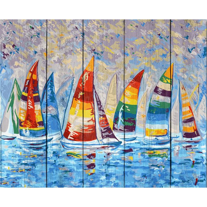 Роспись по дереву "Парусная регата", 40 × 50 см