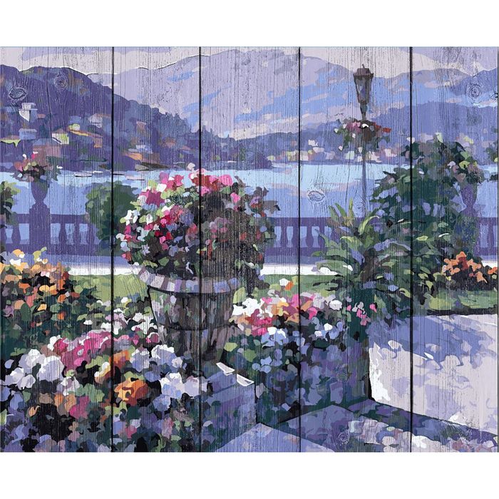 Роспись по дереву "Сиреневая набережная" 40х50 см