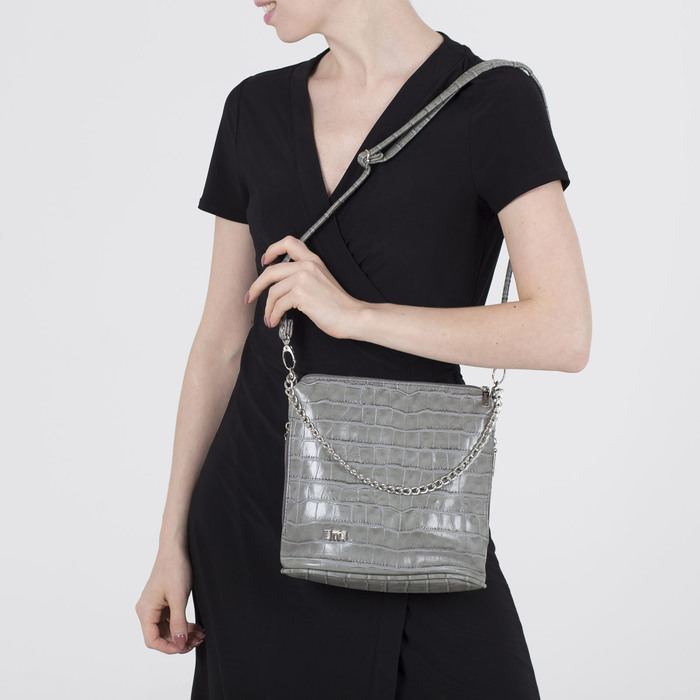 Сумка женская на молнии, 1 отдел, наружный карман, цвет серый