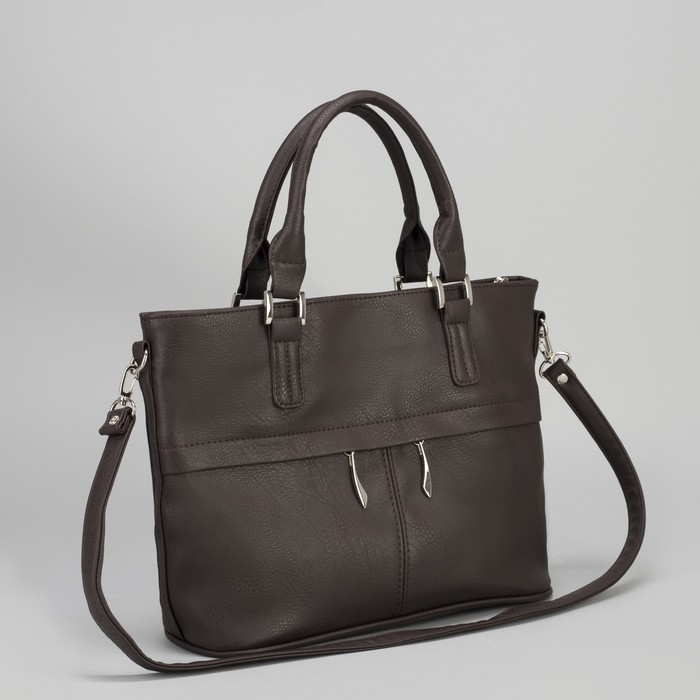 Сумка женская на молнии, 2 отдела, 2 наружных кармана, цвет коричневый