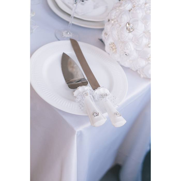 Набор для торта "Букет роз" из ножа 32см и лопатки 26см, полистоун