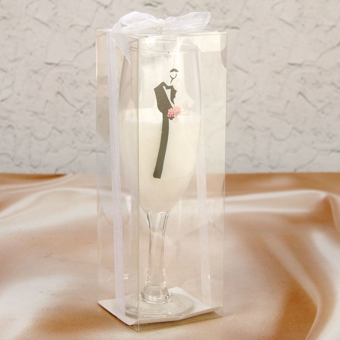 Подсвечник со свечей "Молодожены", в упаковке с лентой 6,5*19см.6.5*6.5*19см.