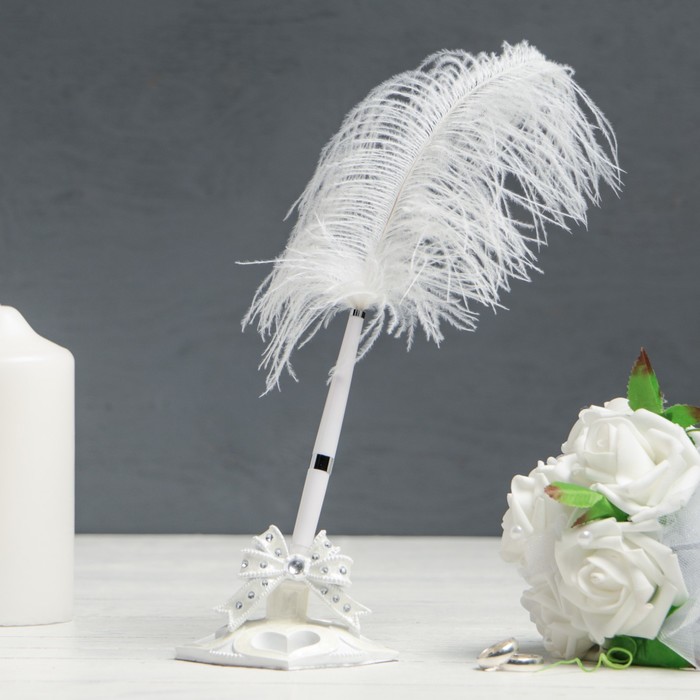 Ручка-перо на подставке "Бант со стразами", полистоун 10*10*45см.