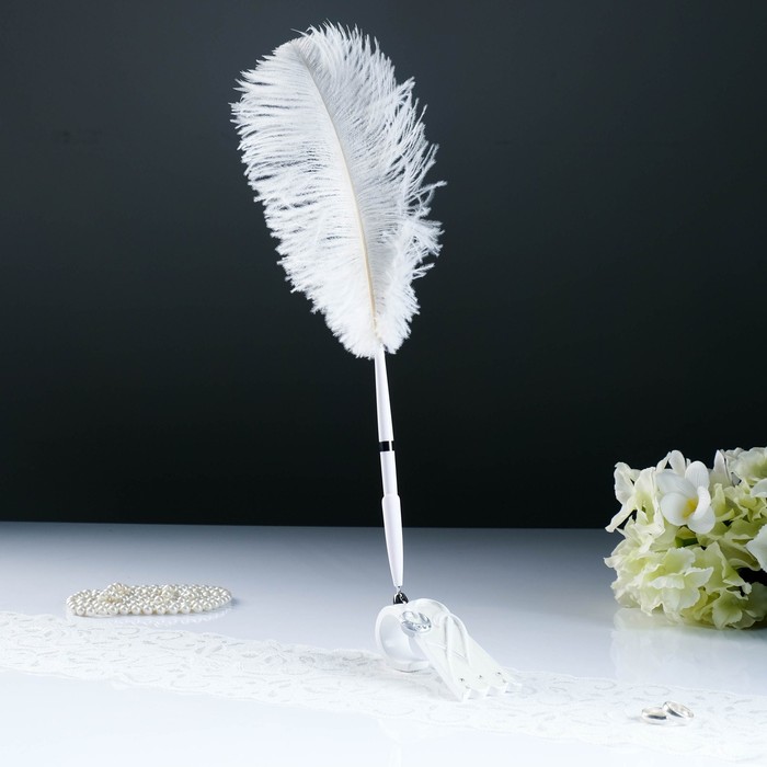 Ручка-перо на подставке "Свадебные кольца", полистоун 12*5*45см.