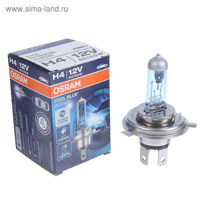 фото Лампа автомобильная osram cool blue intense, h4, 12 в, 60/55 вт, p43t