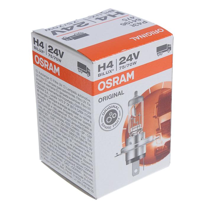 фото Лампа автомобильная osram, h4 p43t, 24 в, 75/70 вт