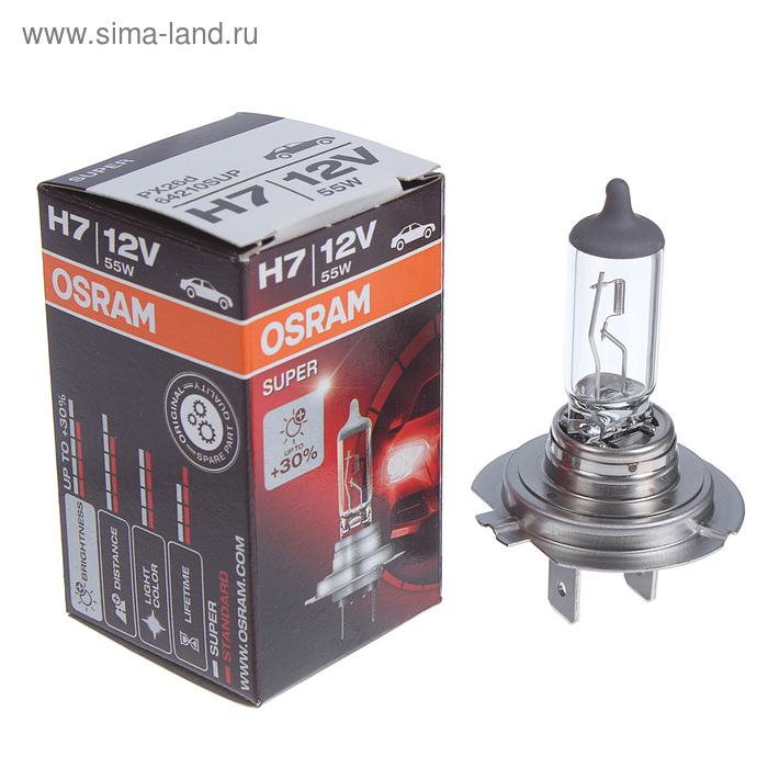 Лампа автомобильная Osram, H7, 12 В, 55 Вт, PX26d цена и фото