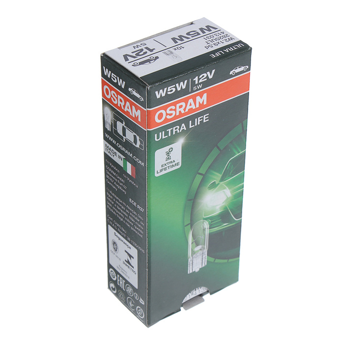 Лампа автомобильная Osram Ultra Life, W5W, 12 В, 5 Вт, W2,1x9,5d