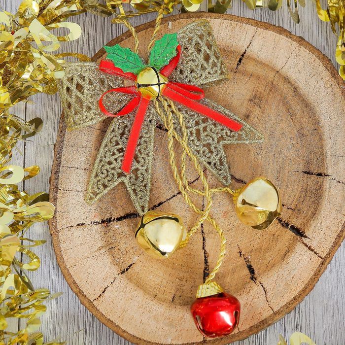 Украшение новогоднее "Резной бант с бубенцами" 17 см