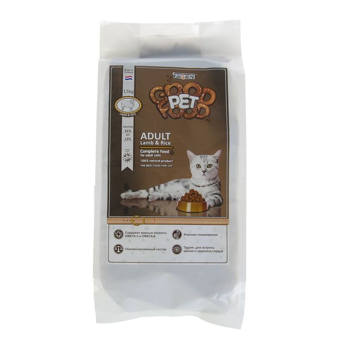 Сухой корм Good Pet Food Adult Cat Lamb & Rice для взрослых кошек, ягненок/рис, 1,5 кг