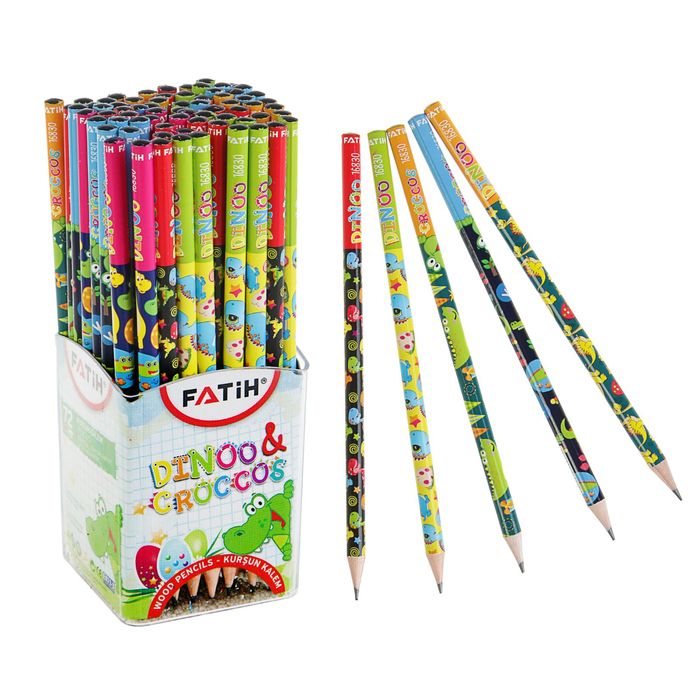 Карандаш чернографитный дизайн Fatih HB Dinno&Сroccos круглый, микс*8 видов в пл.стакане 16830