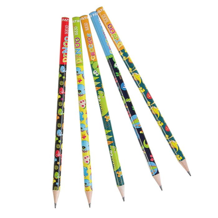 Карандаш чернографитный дизайн Fatih HB Dinno&Сroccos круглый, микс*8 видов в пл.стакане 16830