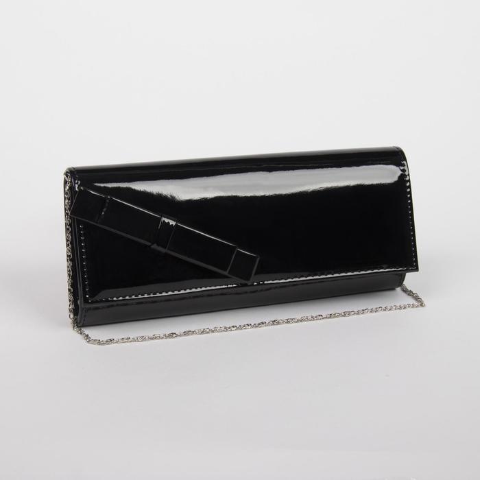 Клатч женский, отдел на магните, длинная цепь, цвет чёрный