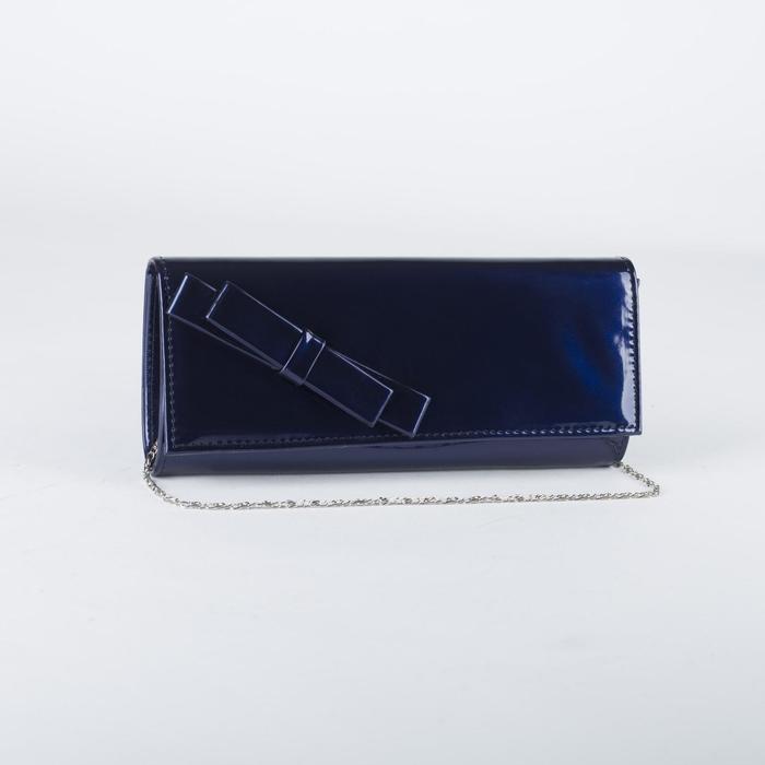 Клатч женский, отдел на магните, длинная цепь, цвет синий