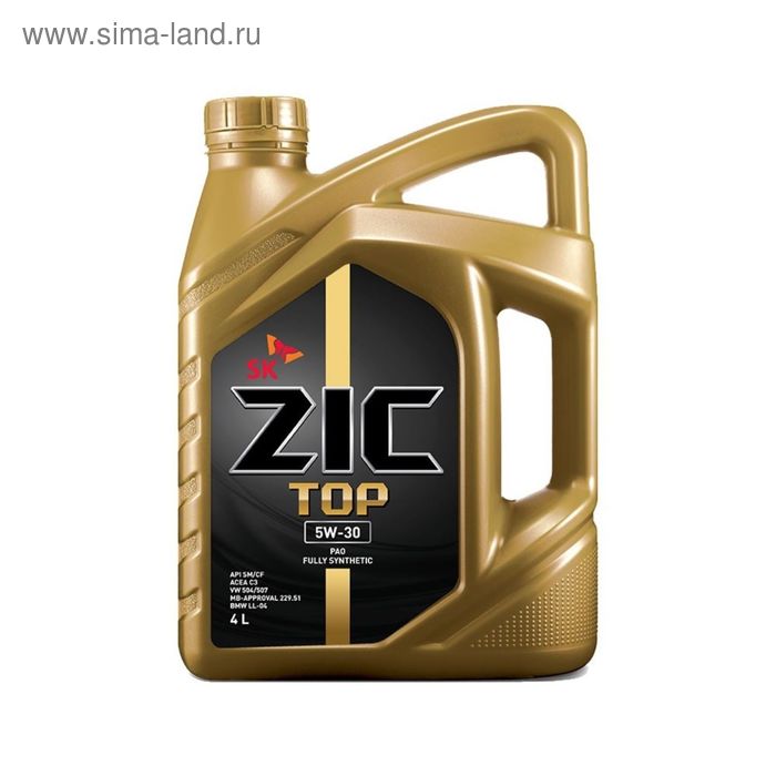 Масло моторное ZIC 0W-40 TOP PAO, 4 л zic масло моторное zic top 0w 20 1л