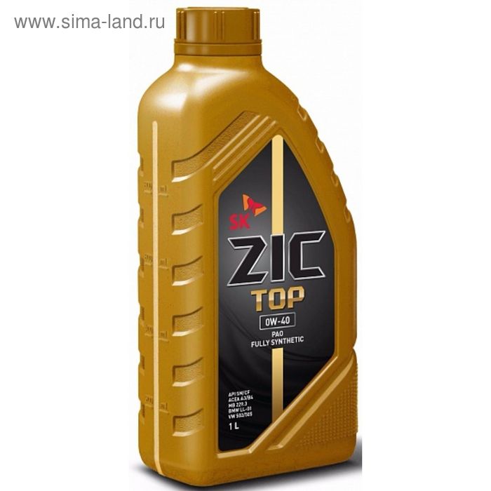 Масло моторное ZIC 0W-40 TOP PAO, 1 л zic масло моторное zic top 0w 20 1л