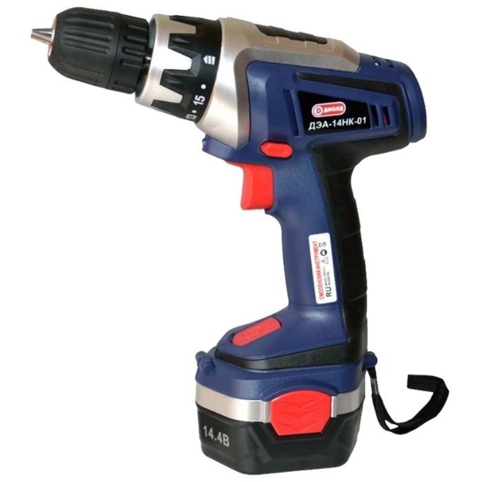Дрель-шуруповерт "ДИОЛД" ДЭА-14НК-01, 14В, аккумуляторная, 2х1.3 Ач, 550 об/мин, БЗП