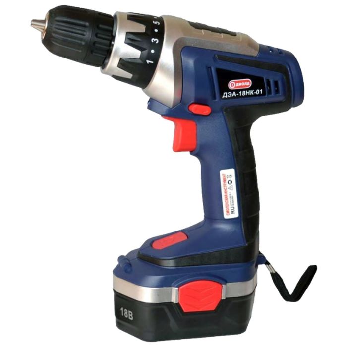 Дрель-шуруповерт "ДИОЛД" ДЭА-18НК-01, 18В, аккумуляторная, 2х1.3 Ач, 550 об/мин, БЗП