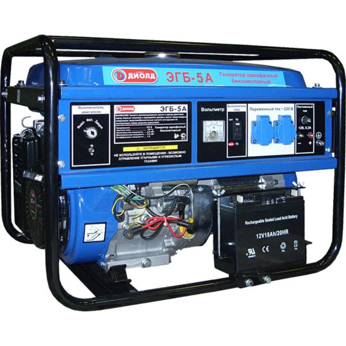 Генератор &quot;ДИОЛД&quot; ЭГБ-5 А, бенз., однофазный, 5/5.5 кВт, 25 л, ручной/электростарт