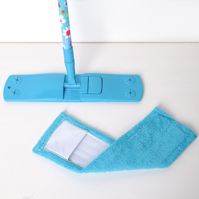 Швабра плоская, телескопическая ручка 82-129 см, насадка из микрофибры