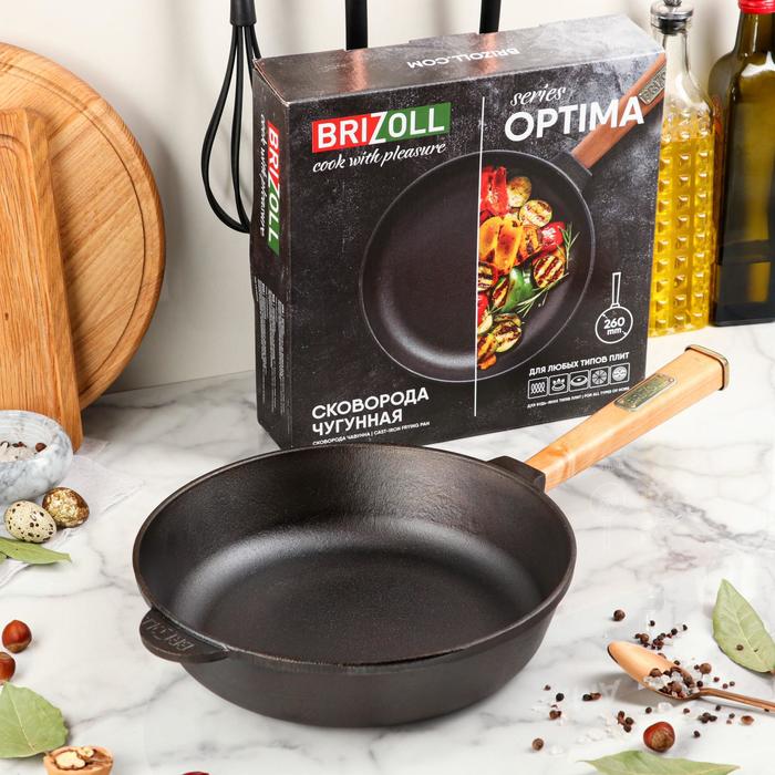 Сковорода чугунная "Оптима", BRIZOLL, 26 х 6 см, ручка