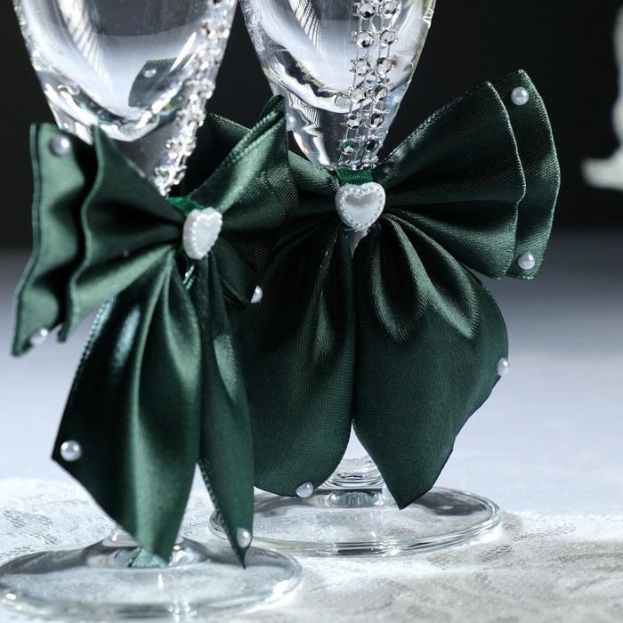 Бокалы для битья "Элит", с бантом и стразами, измурудные