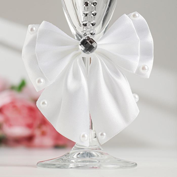 Бокалы для битья элит со стразами и бантом, цвет белый