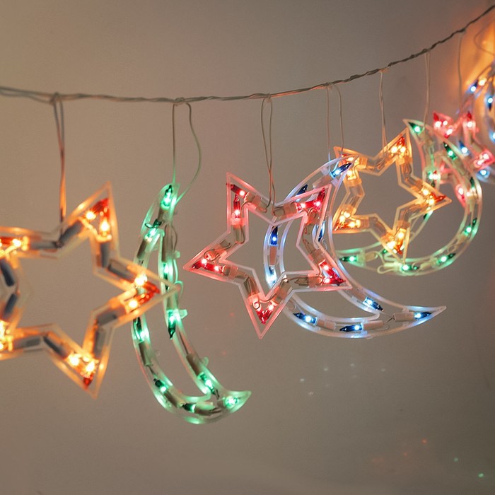 БАХРОМА, Ш:2,3м,В:0,25,"Звезда и месяц" 12 фигур Н.Б. 120 ламп,к.8р,МУЛЬТИ