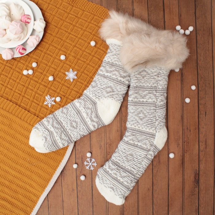 Носки высокие тёплые "Зима", размер 23-25, цвет белый/серый