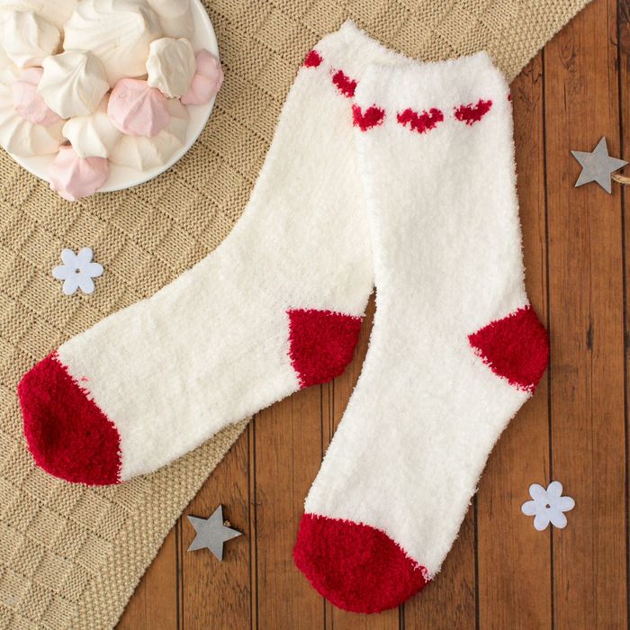 Носки махровые "Сердца", размер 19-23, цвет белый/красный