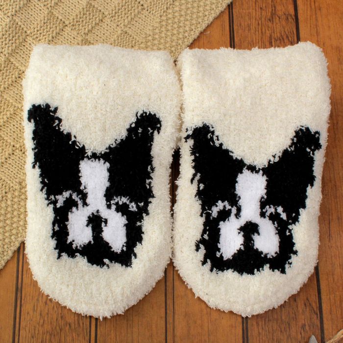 Носки махровые "Французский бульдог", размер 19-23, цвет белый