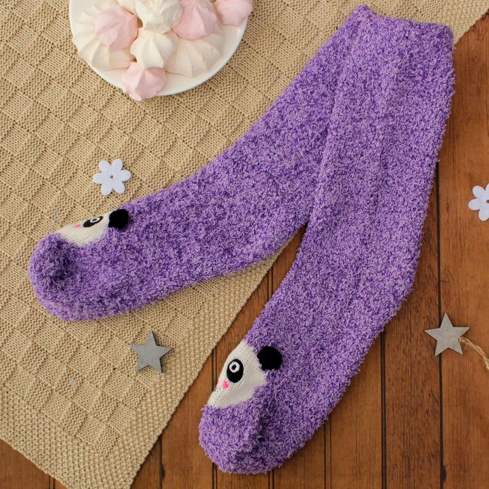 Носки детские махровые "Панда", размер 19-23, цвет фиолетовый