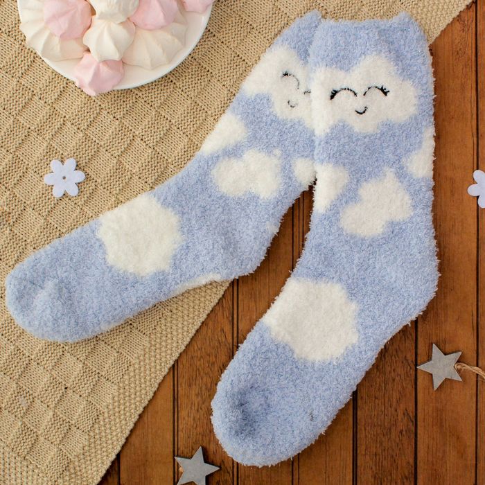 Носки махровые с люрексом "Облачко", размер 19-25, цвет голубой/белый УЦЕНКА