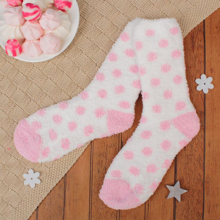 Носки махровые со стоперами "Горошек", размер 19-25, цвет белый