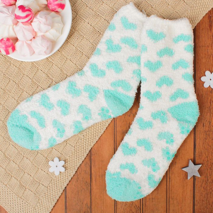 Носки махровые со стоперами "Сердечки", размер 21-25, цвет белый/мятный