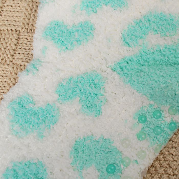 Носки махровые со стоперами "Сердечки", размер 21-25, цвет белый/мятный