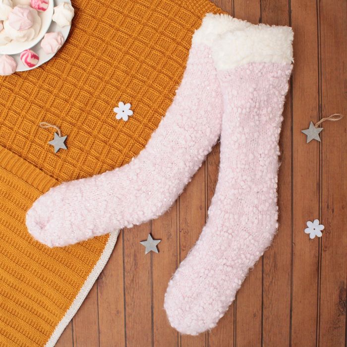 Носки высокие тёплые с пайетками "Праздник", размер 23-25, цвет розовый