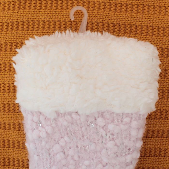 Носки высокие тёплые с пайетками "Праздник", размер 23-25, цвет розовый