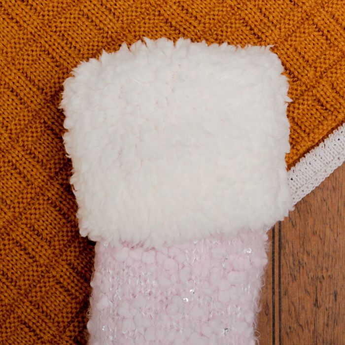 Носки высокие тёплые с пайетками "Праздник", размер 23-25, цвет розовый