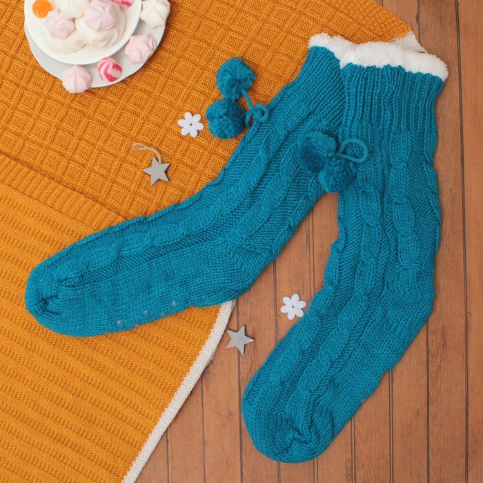 Носки высокие тёплые "Вязка", размер 23-25, цвет бирюзовый