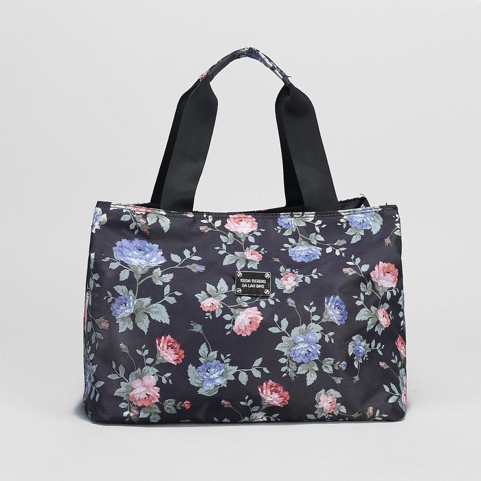 Сумка женская «Цветы», отдел на молнии, 2 боковых кармана на кнопке, цвет синий