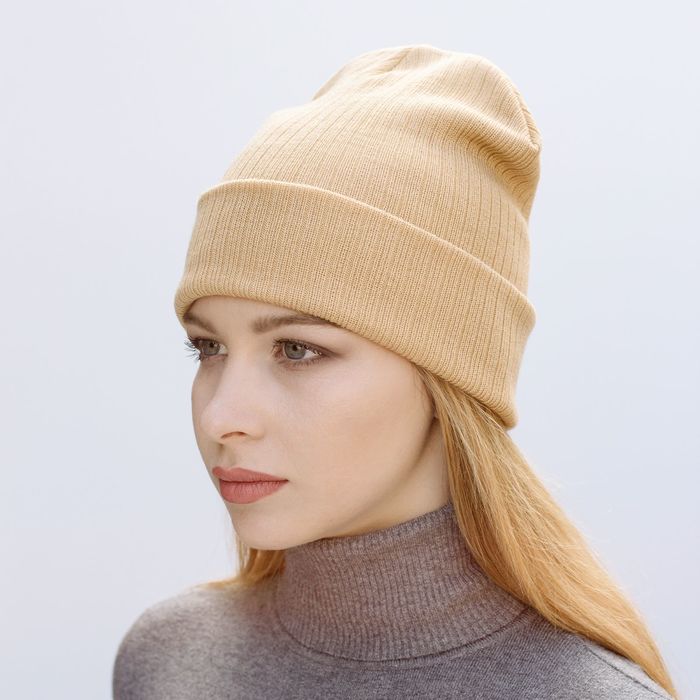 Шапка женская "САНДЕЙW" демисезонная, размер 56-58, 50% шерсть, 50% акрил, цвет бежевый 8090 26951