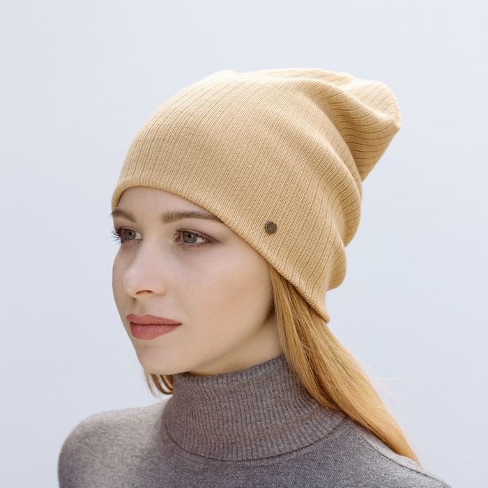 Шапка женская "САНДЕЙW" демисезонная, размер 56-58, 50% шерсть, 50% акрил, цвет бежевый 8090 26951