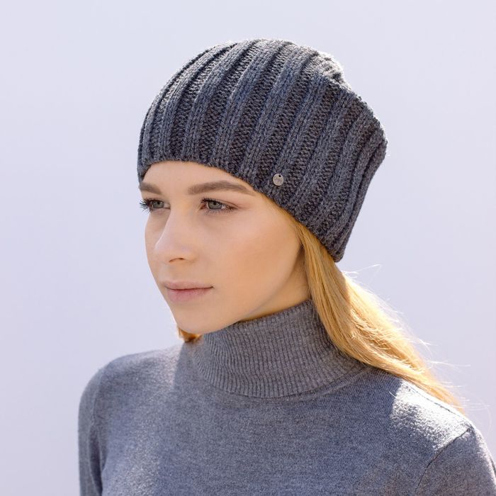 Шапка женская "ШЕЙКW" демисезонная, размер 56-58, 50% шерсть, 50% акрил, цвет серый 809104