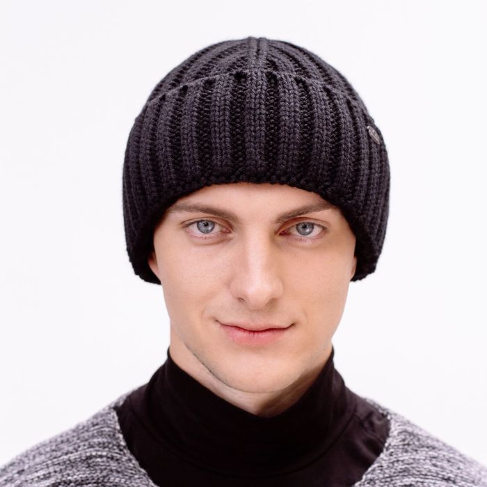 Шапка мужская "СЭМ" демисезонная 809801 цвет чёрный, р-р 56-58