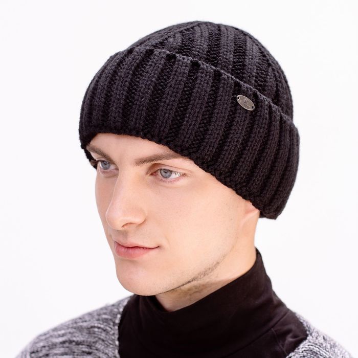 Шапка мужская "СЭМ" демисезонная 809801 цвет чёрный, р-р 56-58