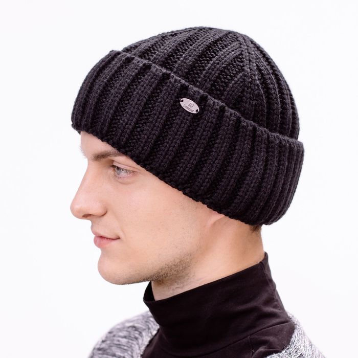 Шапка мужская "СЭМ" демисезонная 809801 цвет чёрный, р-р 56-58