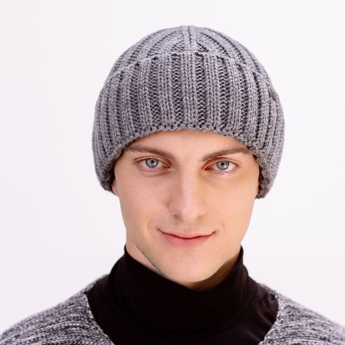 Шапка мужская "СЭМ" демисезонная 809804 цвет серый, р-р 56-58