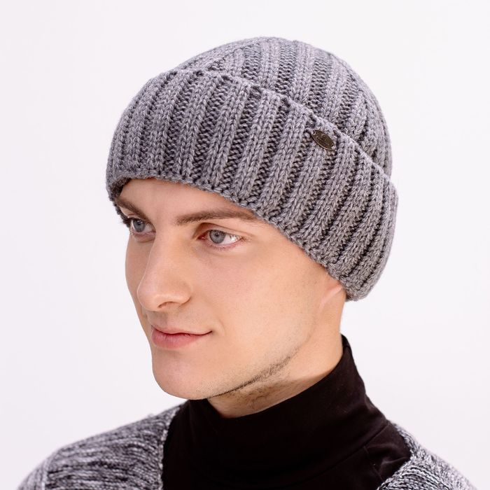 Шапка мужская "СЭМ" демисезонная 809804 цвет серый, р-р 56-58